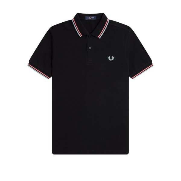 Fred Perry - Twin Tipped Polo Shirt - Black/ Coral Heat/ Silver Blue