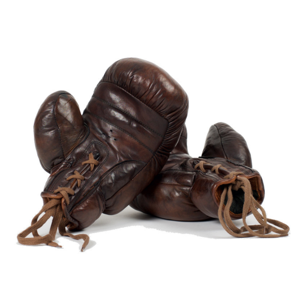 Image de JW & Sons - Gants de boxe vintage en cuir des années 1920 - Marron foncé